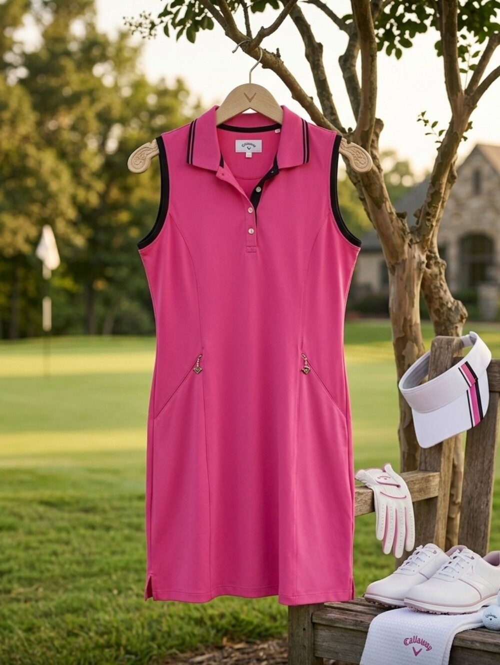 Perry Ellis Europe Pink Sporty Sleeveless Polo Dress for Golf Athletic-wear